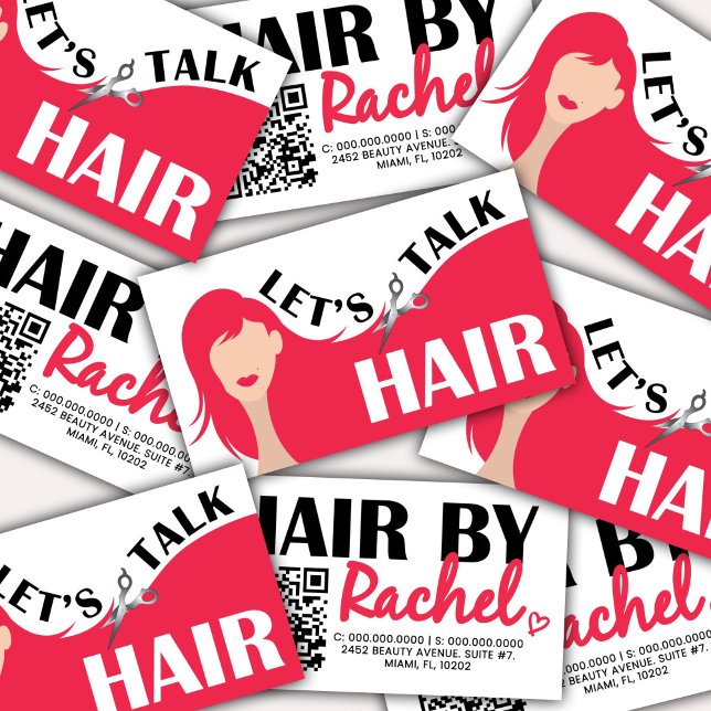 Låt oss Talk Hair Rosa Model Hair Salon QR-kod Visitkort (Skapare uppladdad)