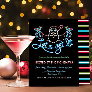 Låt oss tänd Neon Santa Cocktail Party Inbjudningar