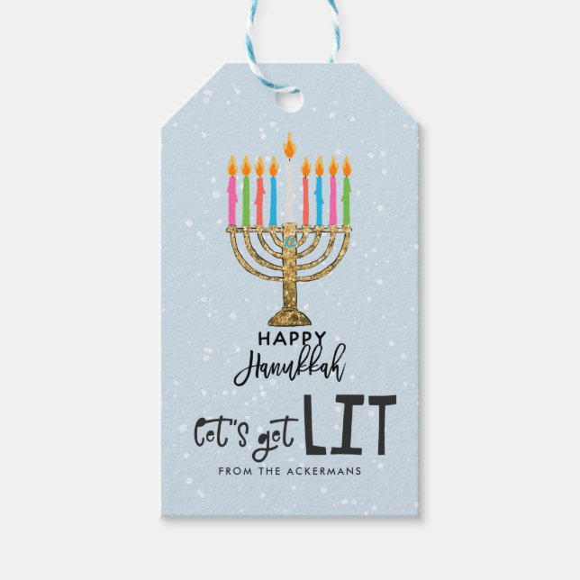 Låt oss tända ljusen | Hannukkah presentkort Presentetikett (Framsidan)