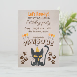 Låt oss Tass-ty!-Cute Black Cat Wearing Birthday H Inbjudningar