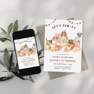Låt oss Tass-ty Puppy Pet-Födelsedagsfest Inbjudningar