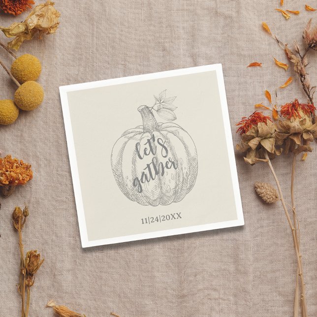 Låt oss Thanksgiving Napkin för den Rustiska pumpa Pappersservett (Let's Gather Rustic Pumpkin Thanksgiving Napkin)