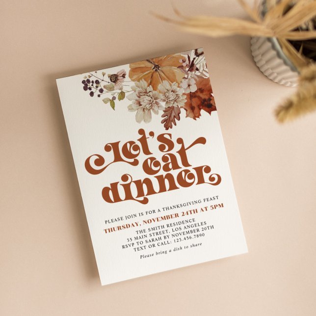 Låt oss Thanksgivingen Eat Retro Typography - midd Inbjudningar (Skapare uppladdad)
