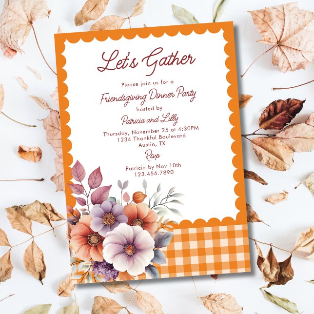 Låt oss Thanksgivingen Gtern Gingham Friendsgiving Inbjudningar (Skapare uppladdad)