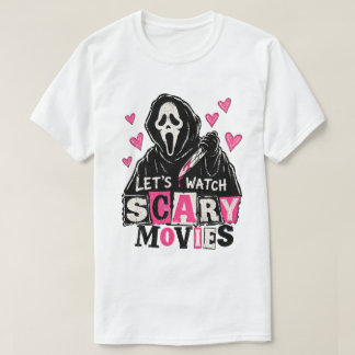 Låt oss titta på läskiga filmer – Pink Vintage Hor T Shirt