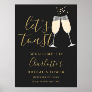 Låt oss toasta bröllopsfest svart guld välkomstsky poster