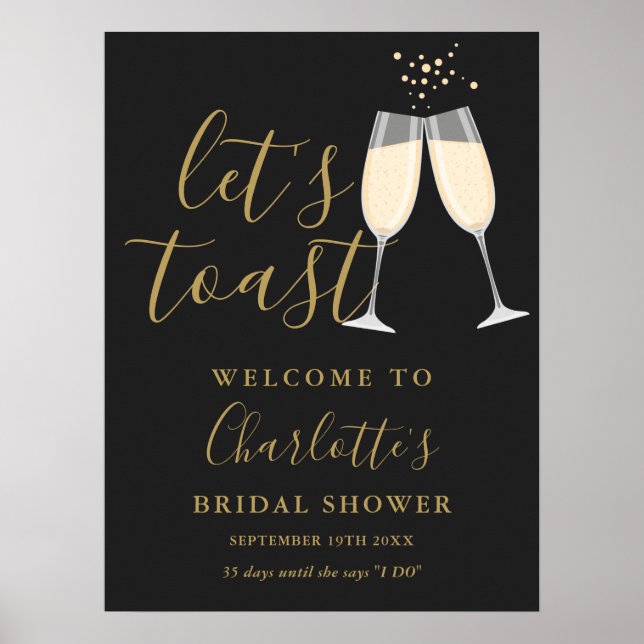 Låt oss toasta bröllopsfest svart guld välkomstsky poster (Framsidan)