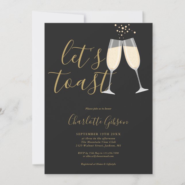 Låt oss toasta bröllopsfest Svart och guld QR-kod Inbjudningar (Framsida)