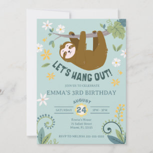 Låt oss ut jungle Sloth Birthday Inbjudningar