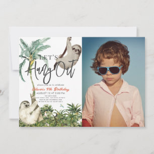 Låt oss ut Sloth Jungle Barns födelsedag Photo Inbjudningar