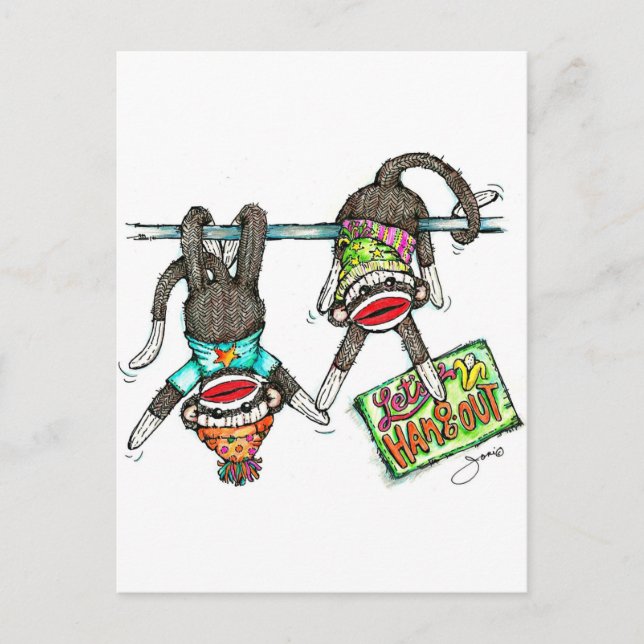 Låt oss ut - Sock monkey Vykort (Framsida)