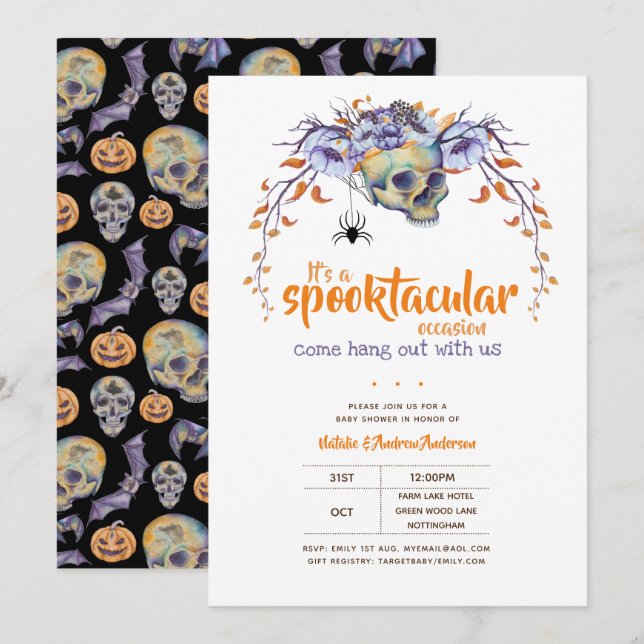 Låt oss ut Spooktacular Halloween Baby Shower Inbjudningar (Fram/baksida)