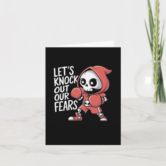 Låt oss ut våra rädslor Cute Boxing Skeleton mot Kort (Framsida)