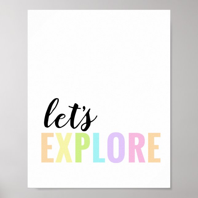 Låt oss Utforska uppspelningsrummet Pastel Rainbow Poster (Framsidan)