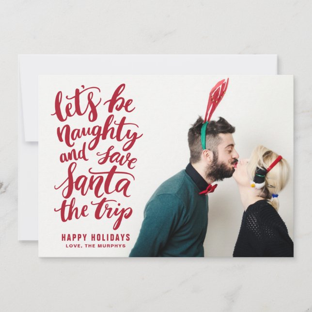 Låt oss vara Naughty Red Hand Lettered Funny Helgd Julkort (Framsida)