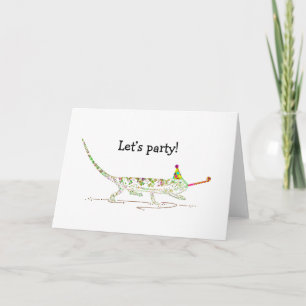 "Låt oss vara Party!" Psychedelic Chameleon Design Kort