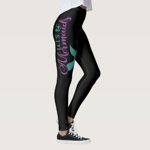 Låt oss vara sjöjungfruar Lila Teal Glitter Strukt Leggings