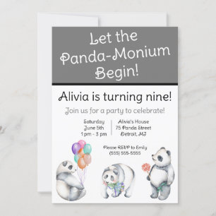 Låt Panda-Monium börja! Panda themed Birthday Inbjudningar