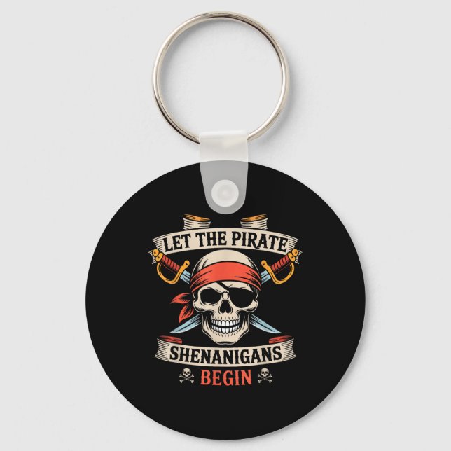 Låt Pirat shenanigans börja Halloween Skull B Nyckelring (Framsida)