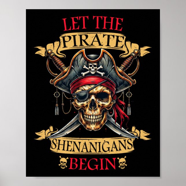 Låt Pirat shenanigans börja Halloween Skull N Poster (Framsidan)