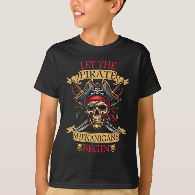Låt Pirat shenanigans börja Halloween Skull N T Shirt (Framsida)