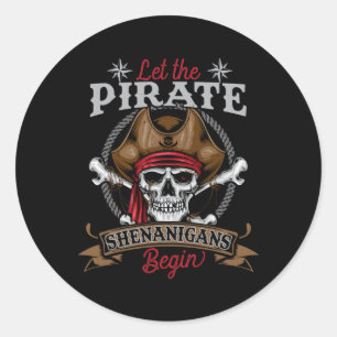 Låt Pirat Shenanigans börja med Skeleton Hallowee Runt Klistermärke