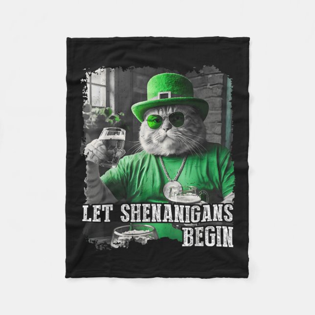 Låt Shenanigans Begin Funny Tjock Cat St. Patricks Fleecefilt (Framsidan)
