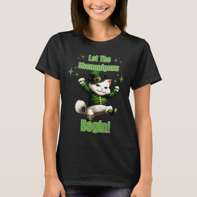 Låt Shenanigans börja dansa Leprechaun Cat St Pa T Shirt (Framsida)