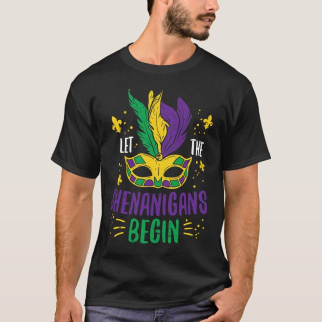 Låt Shenanigans börja med Jester Funny Mardi Gras T Shirt (Framsida)
