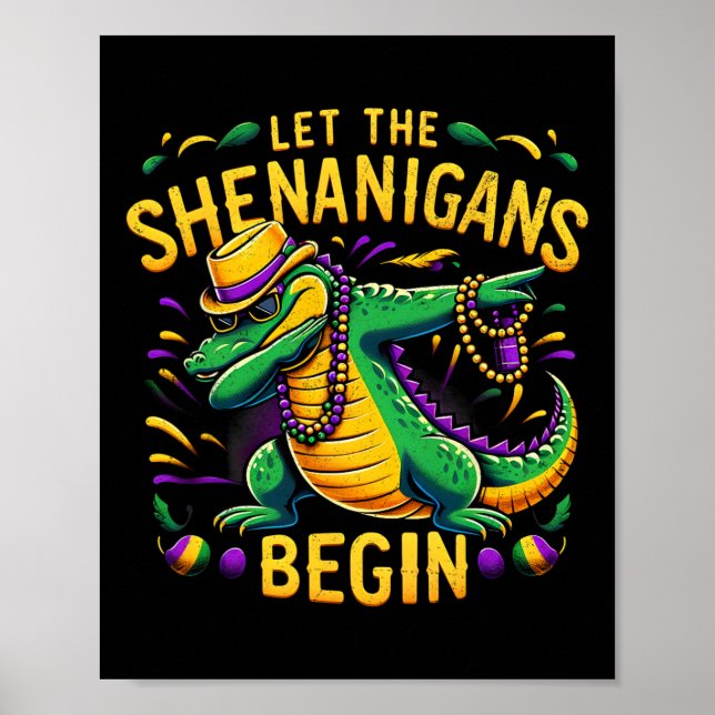 Låt Shenanigans börja med Mardi Gras Dinosaur T-re Poster (Framsidan)