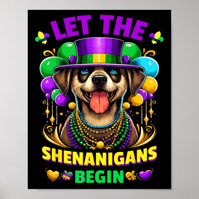 Låt shenanigans börja med Mardi Gras Hund Kids Man Poster (Framsidan)