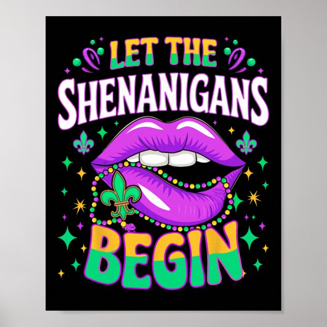 Låt Shenanigans börja med Mardi Gras Kiss Läppar Poster (Framsidan)