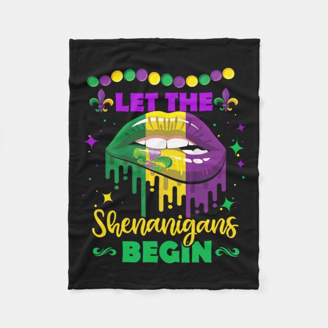 Låt shenanigans börja med Mardi Gras Läppar Kids M Fleecefilt (Framsidan)