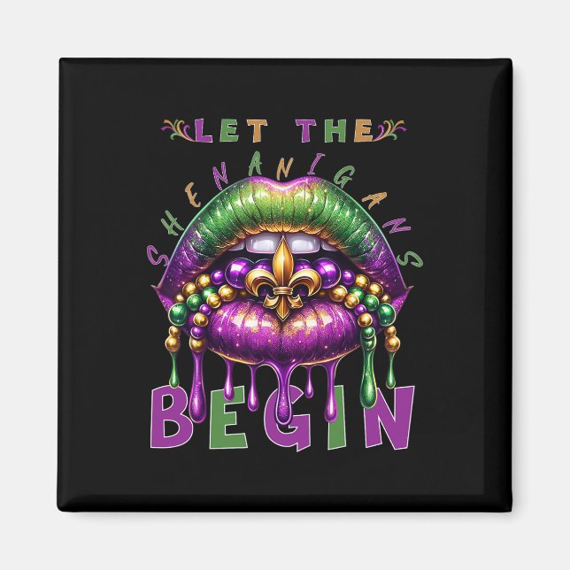 Låt shenanigans börja med Mardi Gras Läppar Kids M Magnet (Framsidan)