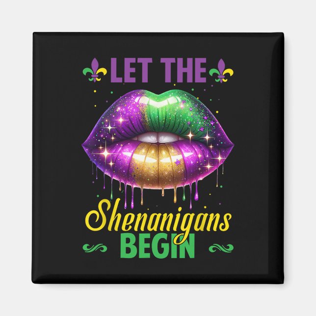 Låt shenanigans börja med Mardi Gras Läppar Kids M Magnet (Framsidan)