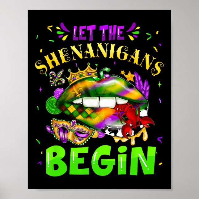 Låt shenanigans börja med Mardi Gras Läppar Kids M Poster (Framsidan)