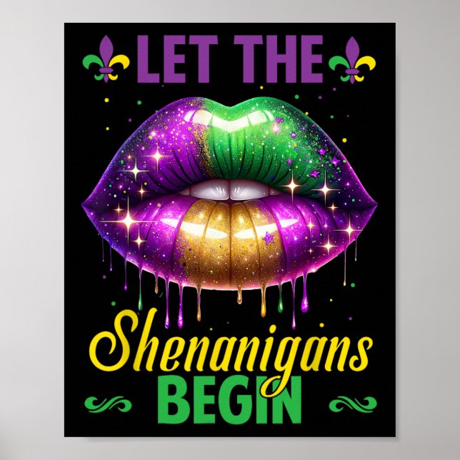 Låt shenanigans börja med Mardi Gras Läppar Kids M Poster (Framsidan)