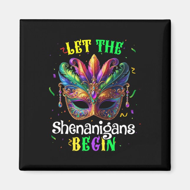 Låt shenanigans börja med Mardi Gras Mask Kids Man Magnet (Framsidan)