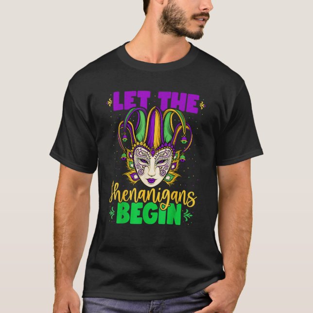 Låt shenanigans börja med Mardi Gras Mask T Shirt (Framsida)