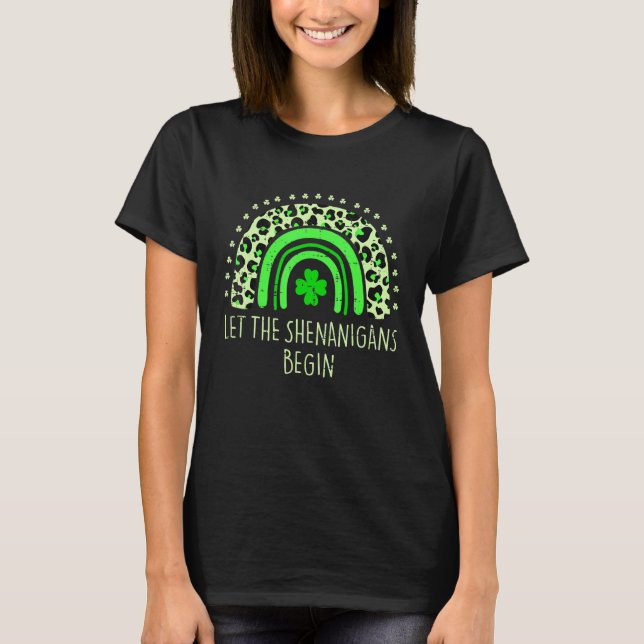 Låt shenanigans börja med Rainbow Leopard St Patri T Shirt (Framsida)
