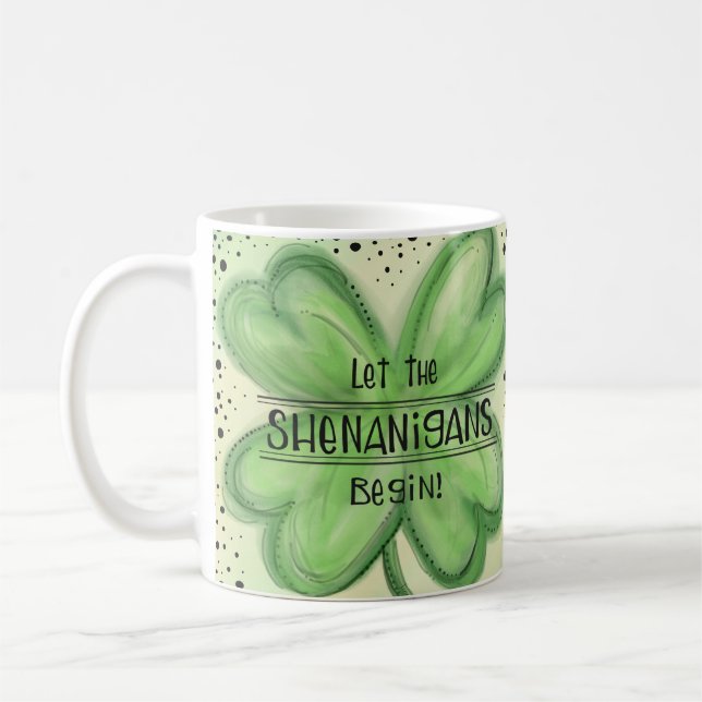Låt Shenanigans börja Roligten Shamrock Kaffemugg (Vänster)