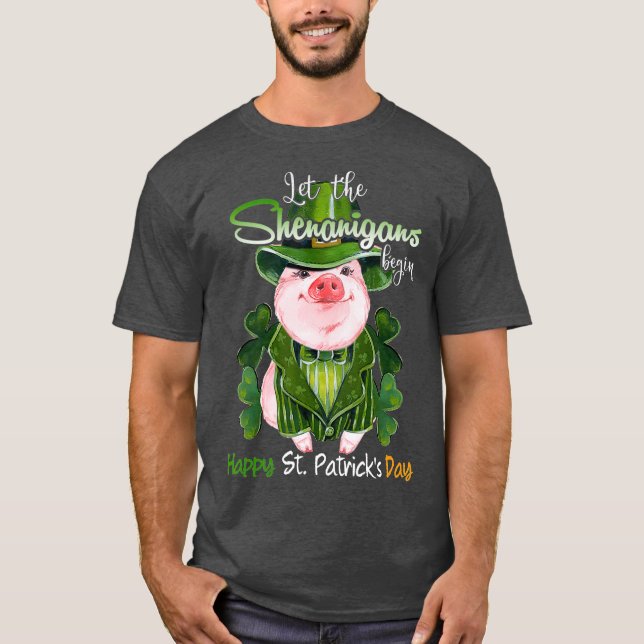 Låt Shenanigans börja Shamrock Funny Gris St. T Shirt (Framsida)