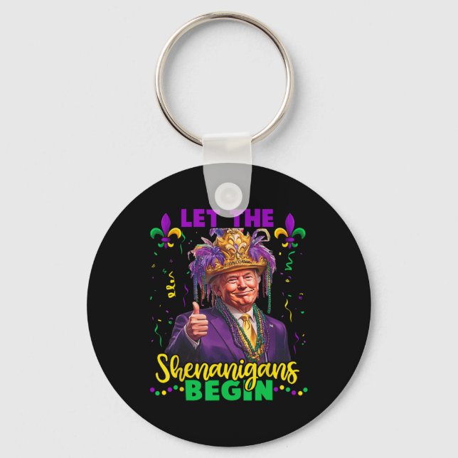 Låt Shenanigans börja trumpa Mardi Gras Manar Wom Nyckelring (Framsida)