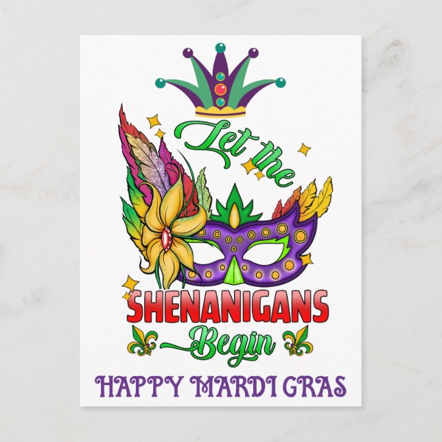 Låt upptåget börja Mardi Gras vykort (Framsida)