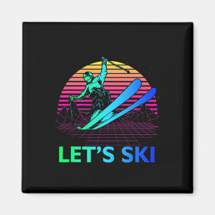 Låt vara Ski-färgad Vintage 90s, 80s Skiing Winter Magnet