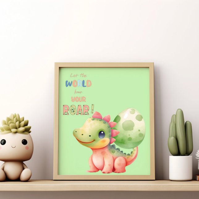 Låt Världen Höra Din Rop! Söt Vattenfärg Dino Poster (Skapare uppladdad)
