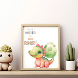 Låt Världen Höra Din Rop! Söt Vattenfärg Dino Poster