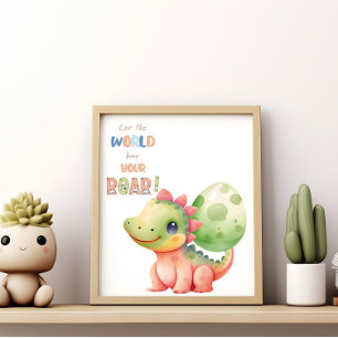 Låt Världen Höra Din Rop! Söt Vattenfärg Dino Poster