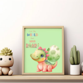 Låt världen höra ditt rytande! Söt akvarell-dino Poster