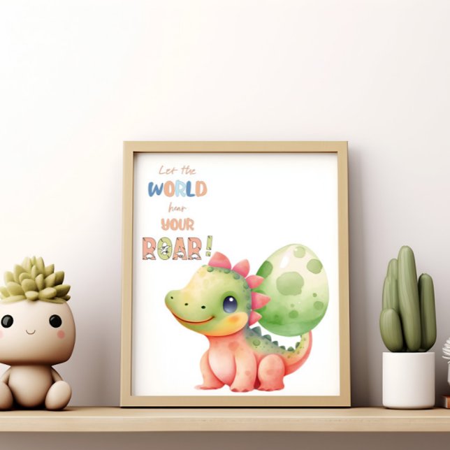 Låt världen höra ditt rytande! Söt akvarell Dino Poster (Skapare uppladdad)